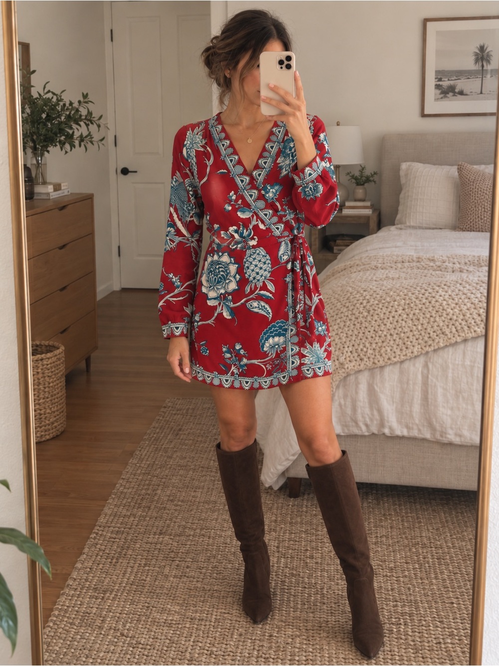 NWT FARM Rio Red Tropical Landing Wrap Mini Dress XS